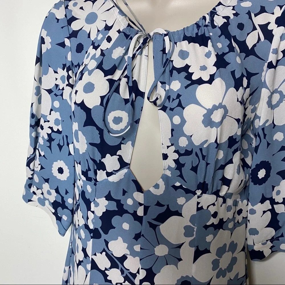 MICHAEL KORS COLLECTION Blue White Midi Floral Silk Georgette Dress sz 2